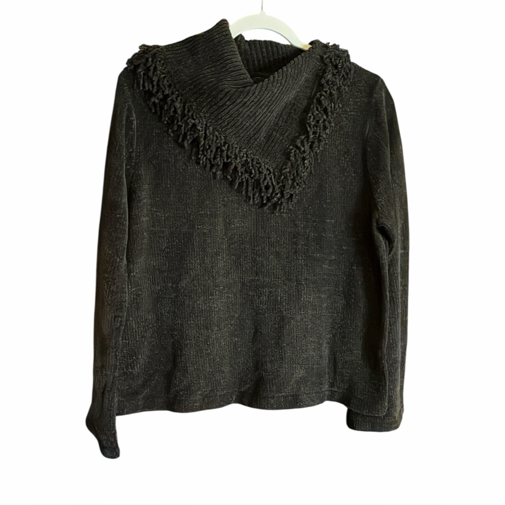 Good Clothes Y2K Vintage Black Cowl Fringe Sweater Sz L